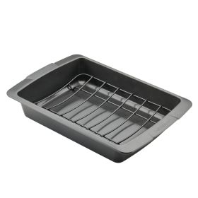Bakeware 14.75 x 10.75 Inch Nonstick Roaster with U-Rack, Dishwasher Safe and Oven Safe to 450Â°F, Gray