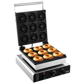 Electric Donut Maker, 2000W Commercial Doughnut Machine with Non-stick Surface, 9 Holes Double-Sided Heating Waffle Machine Makes 9 Doughnuts