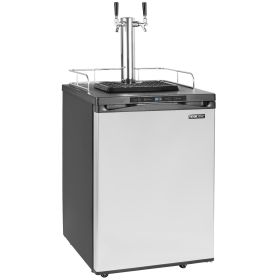 Beer Kegerator, Dual Tap Draft Beer Dispenser, Full Size Keg Refrigerator With Shelf, CO2 Tank(No Gas), Drip Tray & Rail